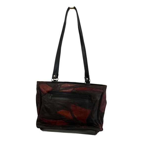 Vintage Brown Patchwork Leather Shoulder Bag With Multiple Zipper Pockets - Picture 2 of 8